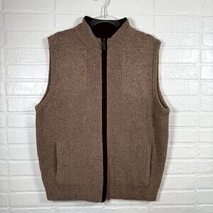 L.L.Bean Sweater Vest Mens Large REG Beige 100% Merino Lambs Wool Cozy Full Zip